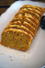 Sliced sweet pumpkin banana bread loaf