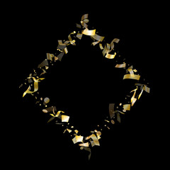 Holiday realistic gold confetti flying on black background.