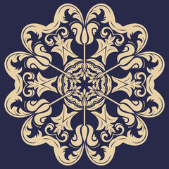 Elegant round golden ornament in classic style. Abstract traditional pattern with oriental elements. Classic vintage pattern