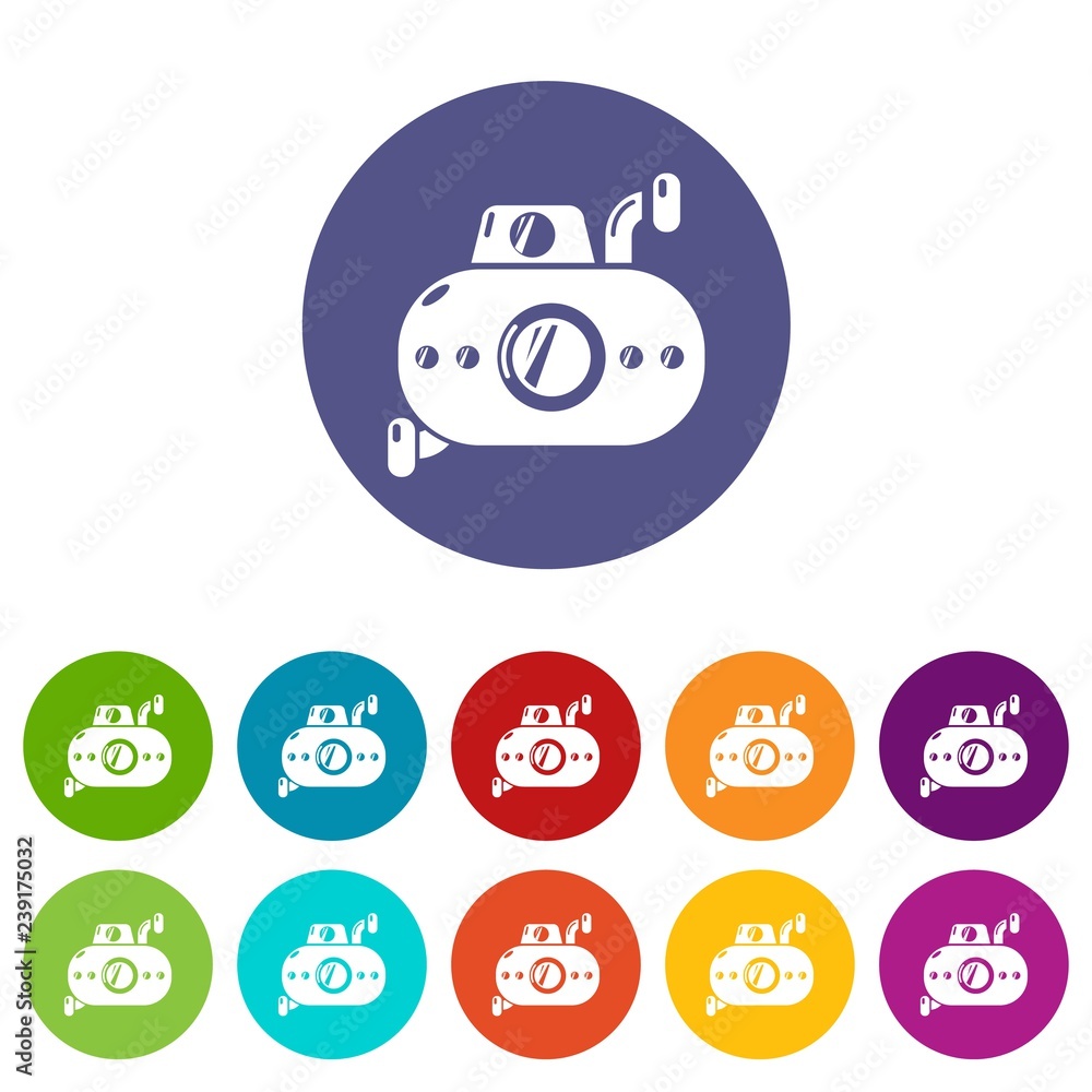 Poster submarine fun icons color set vector for any web design on white background
