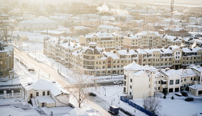 Fototapeta premium winter cityscape, view from the top of the house