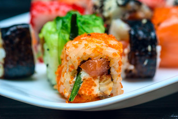 Sushi on a plate close-up.