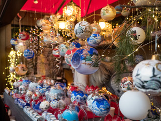 Obraz na płótnie Canvas Christmas decoration on a german market. Cologne Cathedral Christmas Market. Most famous christmas market near Cologne Cathedral. December, 2018