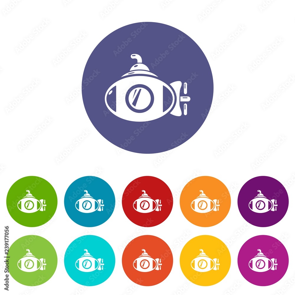 Aufkleber submarine icons color set vector for any web design on white background