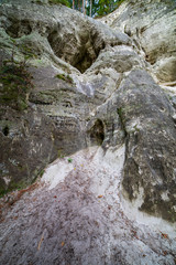 sandstone cliffs with tourist trail on river of gauja, Latvia