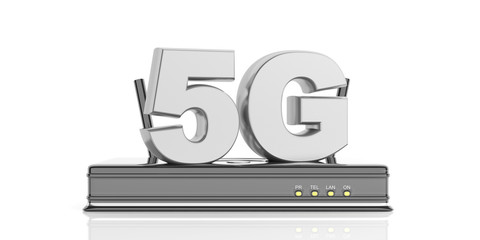 5G High speed network connection wifi router isolated against white background. 3d illustration