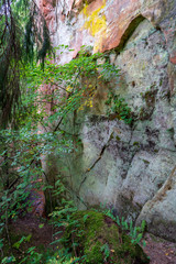 sandstone cliffs with tourist trail on river of gauja, Latvia