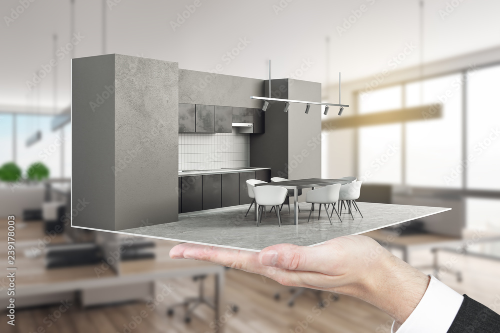 Wall mural hand holding contemporary kitchen