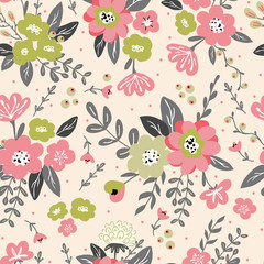 Trendy colorful seamless floral pattern with modern simple flowers. Cute repeated pattern for fabric design, wallpaper,wrapping paper