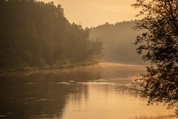 colorful sunset on river Gauja in Latvia