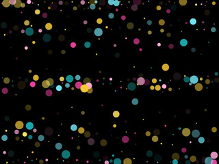 Memphis round confetti festive background in cyan blue, pink and yellow. Childish pattern vector.