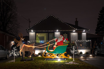 Christmas lights decorating a house, Toronto, Canada