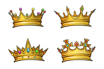 Golden crown mascot with colorful gem stones. Vector illustration isolated on white background. Good for logos, icons, posters, stickers.