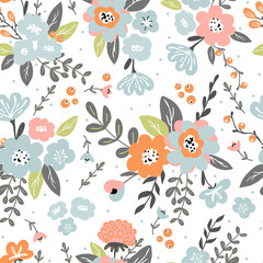 Trendy colorful seamless floral pattern with modern simple flowers. Cute repeated pattern for fabric design, wallpaper,wrapping paper