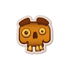 Cute skull sticker with dotted halftone. Isolated vector illustration.