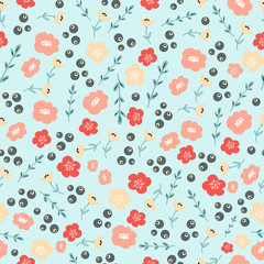 Trendy colorful seamless floral pattern with modern simple flowers. Cute repeated pattern for fabric design, wallpaper,wrapping paper