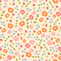 Trendy colorful seamless floral pattern with modern simple flowers. Cute repeated pattern for fabric design, wallpaper,wrapping paper