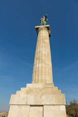 Fototapeta premium The Victor monument at Belgrade Fortress, Kalemegdan Park, Sava and Danube Rivers in city of Belgrade, Serbia