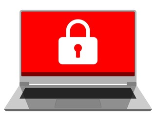 A laptop with a window securing the access after the computer was attacked by a ransomware