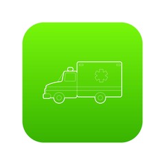 Ambulance icon green vector isolated on white background