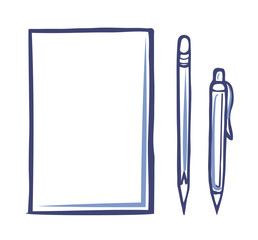 Office Paper Icon and Sharp Pencil Pen Isolated