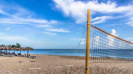 Volleyball net against the blue sky
