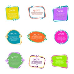Quote boxes with text. Set of color quotes bubble templates. Speech bubbles. Citation in creative bubble vector isolated icons