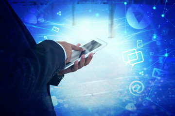 business man with smartphone tablet for network internet
