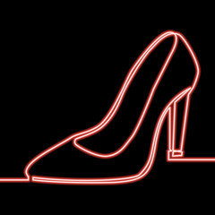 one line high heel shoe glowing neon concept