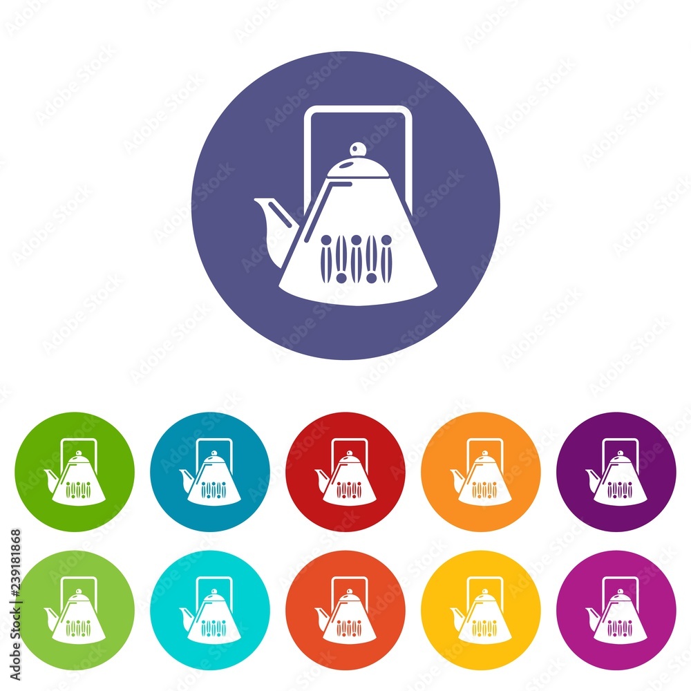 Poster kettle icons color set vector for any web design on white background