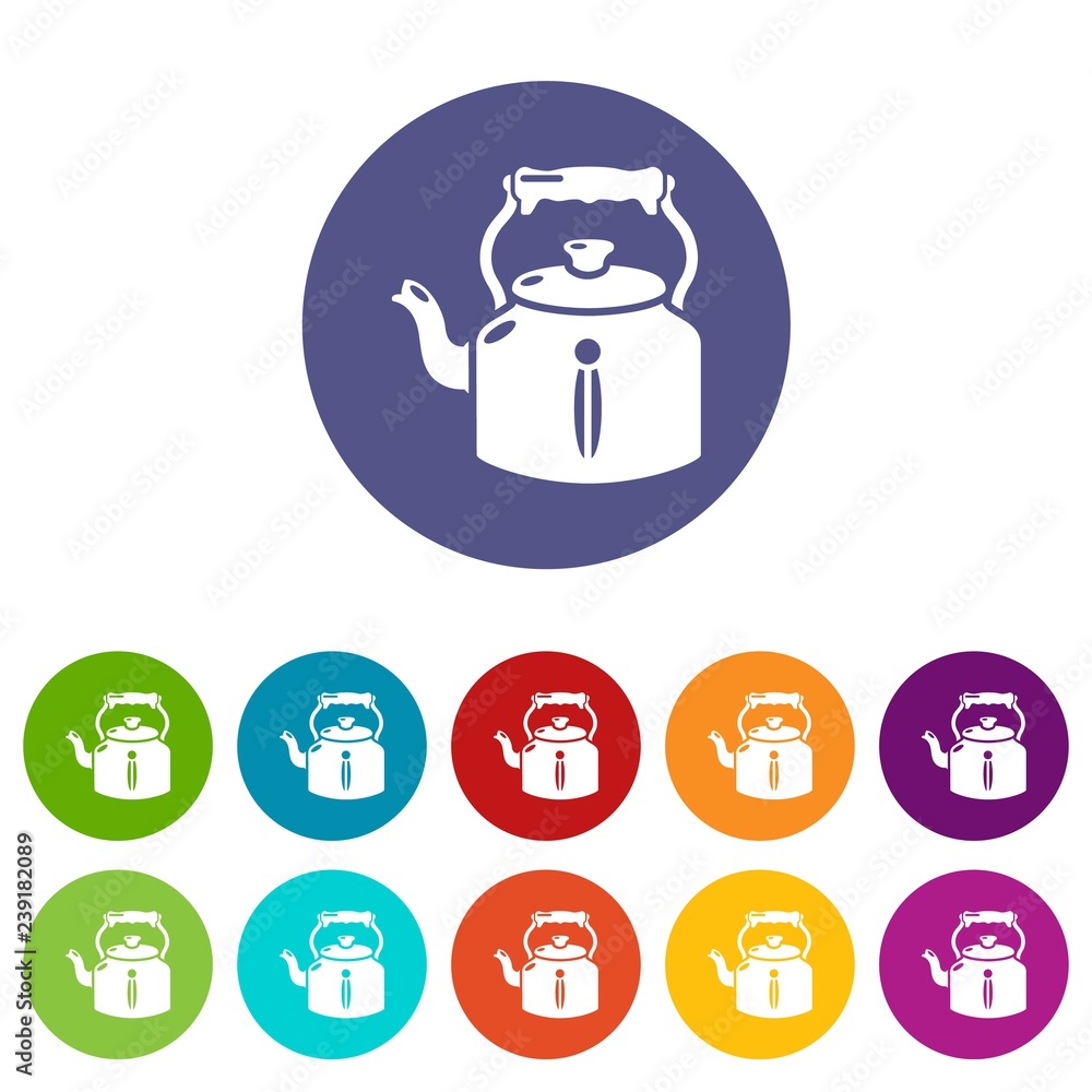 Poster kettle old icons color set vector for any web design on white background