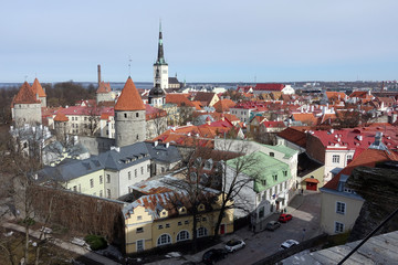 Obraz premium Panorama of Old town with Town hall and Toompea hill, , Tallinn, Estonia