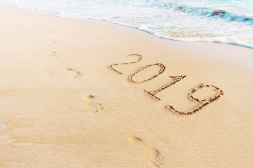 New Year 2019 concept photo. Tropical beach background.