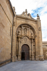 Fototapeta na wymiar Baroque facade of the demolished Church of San Pedro, Church of St. Peter in Viana, Navarre Spain on the Way of St. James, Camino de Santiago