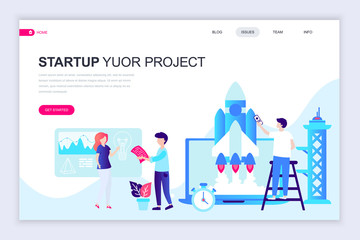 Modern flat web page design template of Startup Your Project decorated people character for website and mobile website development. Flat landing page template. Vector illustration.