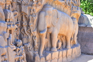 Chennai, Tamilnadu - India - September 09, 2018: Elephant Sculpture in a Single Rock