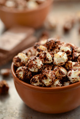 Bowl of sweet chocolate popcorn