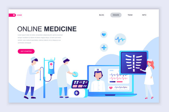 Modern flat web page design template of Medicine and Healthcare decorated people character for website and mobile website development. Flat landing page template. Vector illustration.
