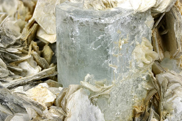 aquamarine crystal on muscovite from Nagar, Pakistan