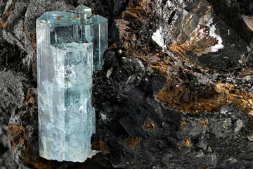 aquamarine crystal from Erongo, Namibia nestled in matrix