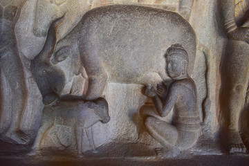 Chennai, Tamilnadu - India - September 09, 2018: Mahabalipuram Statues