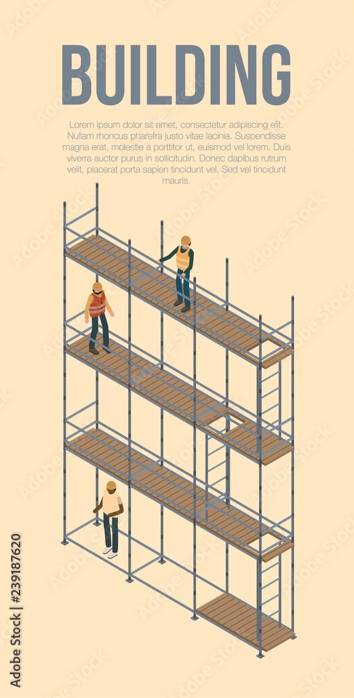 Poster building scaffolds concept background. isometric illustration of building scaffolds vector concept b