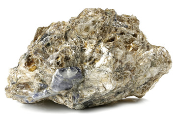 sapphire nestled in bedrock from Afghanistan isolated on white background