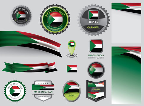 Made in Sudan seal, Sudanese flag and color --Vector Art--