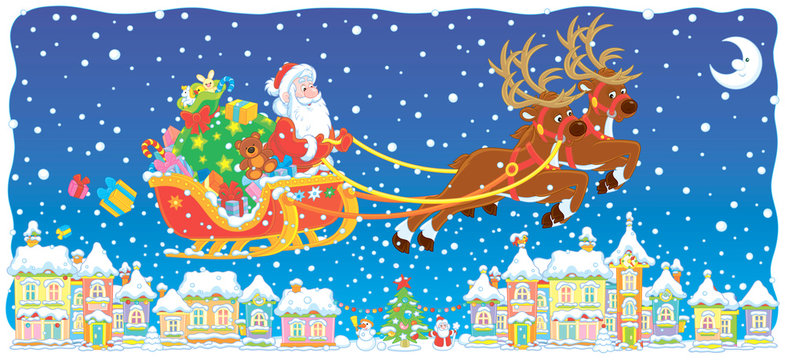 flying christmas reindeer cartoon