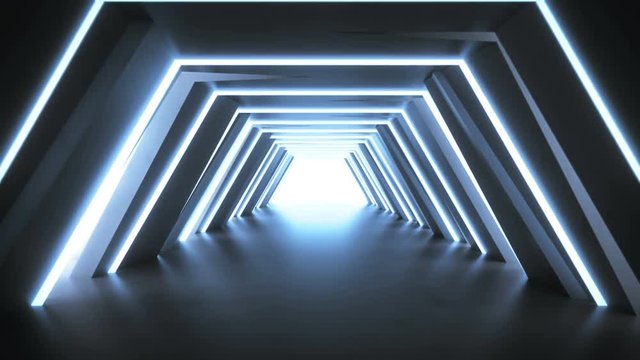 Futuristic empty corridor. Abstract modern technology concept. 3D render seamless loop animation 4k UHD 3840x2160