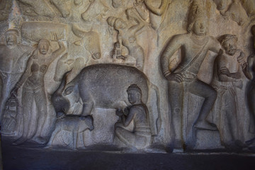 Chennai, Tamilnadu - India - September 09, 2018: Mamallapuram stone carvings