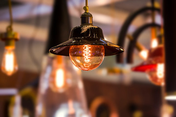 Decorative Edison light bulb in Retro design ceiling cone lamp. Original vintage design