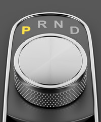 Rotary knob style gear selector.