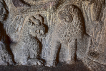 Chennai, Tamilnadu - India - September 09, 2018: Mamallapuram stone carvings